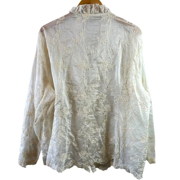 Romantic Embroidered Ivory Sheer Ruffle Tie Jacket Topper 3X - Picture 4 of 4